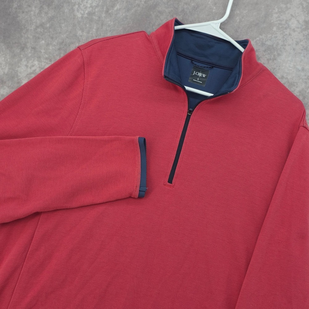 J.Crew Quarter Zip Pullover Mens L Navy Red Coolmax Oarsman Blend Performance